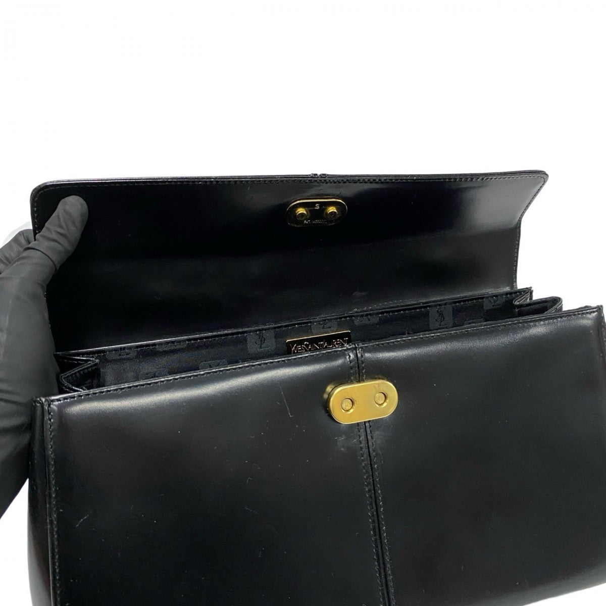 Yves Saint Laurent Handbag Calfskin, Leather Black Ysl Logo Women