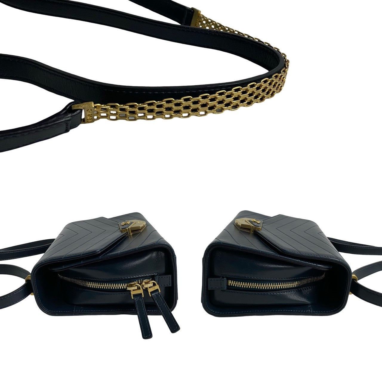 Chanel Shoulder Bag Leather Navy Coco Mark Vstitch Women