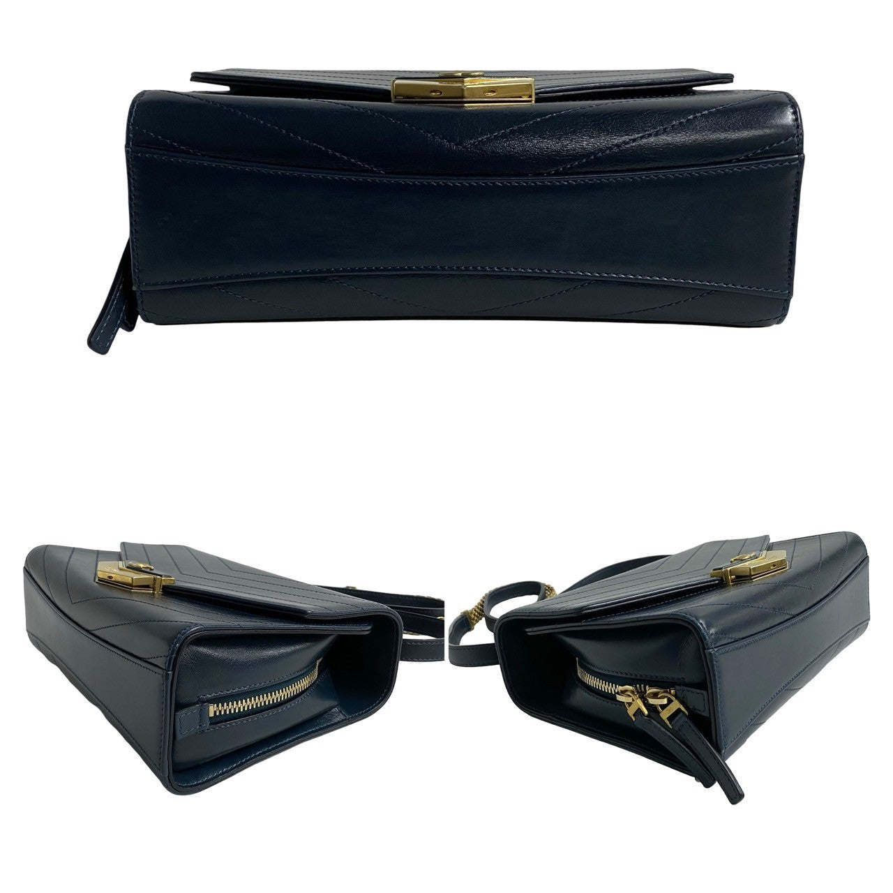 Chanel Shoulder Bag Leather Navy Coco Mark Vstitch Women