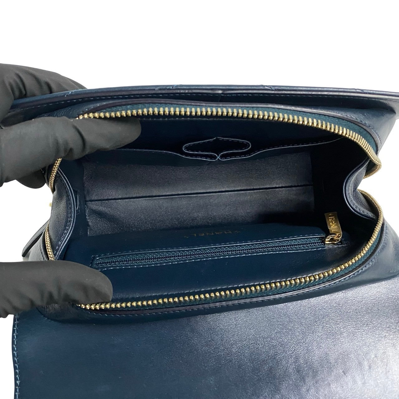 Chanel Shoulder Bag Leather Navy Coco Mark Vstitch Women