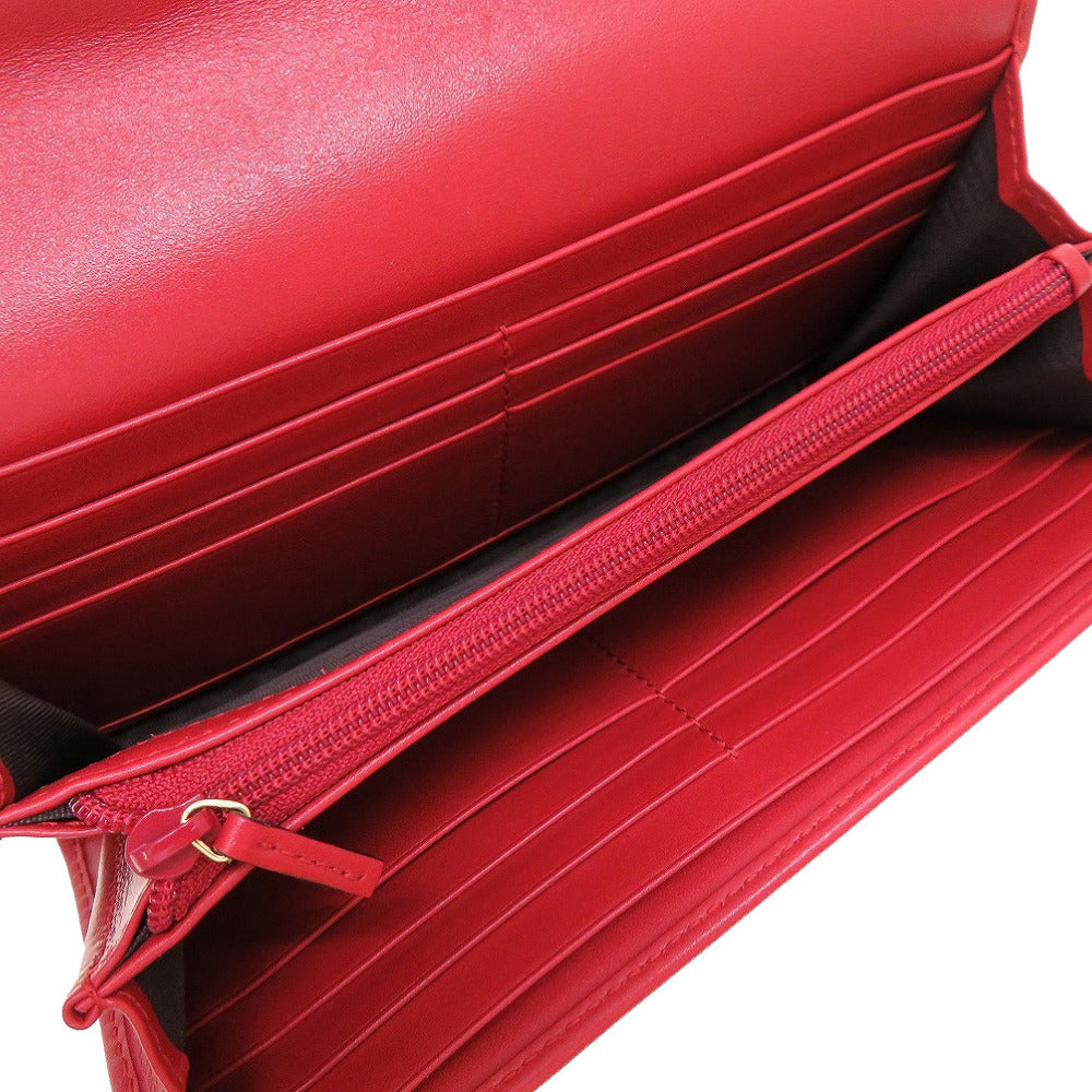 Gucci Long Wallet Purse 453390 Leather Red Bifold Gg Embossed Women(Unisex)