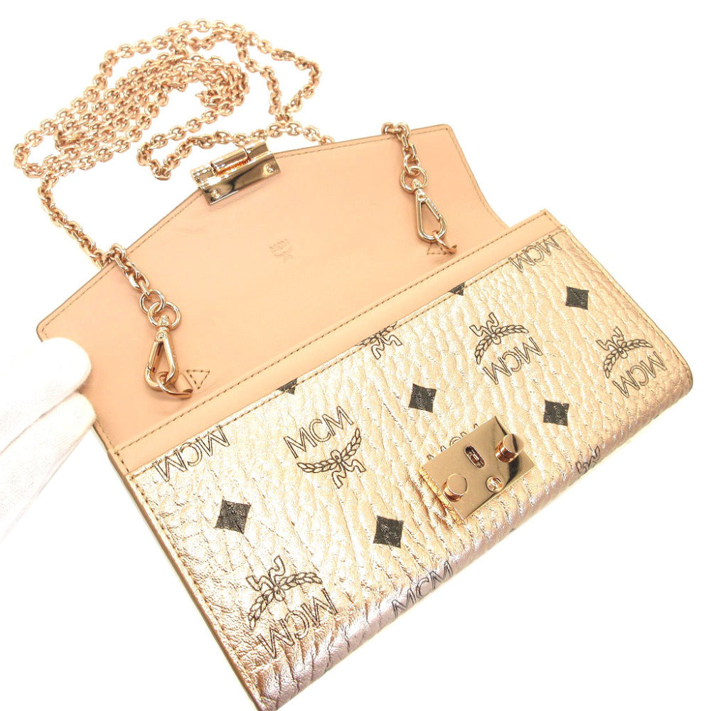 Mcm Long Wallet Purse 8Apa11 Leather Champagne Gold Chain Shoulder Bag Women