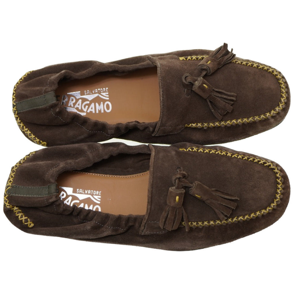 Salvatore Ferragamo Leather Shoes Suede Brown Fabrizio Tassel Loafers Mens 7 (M)