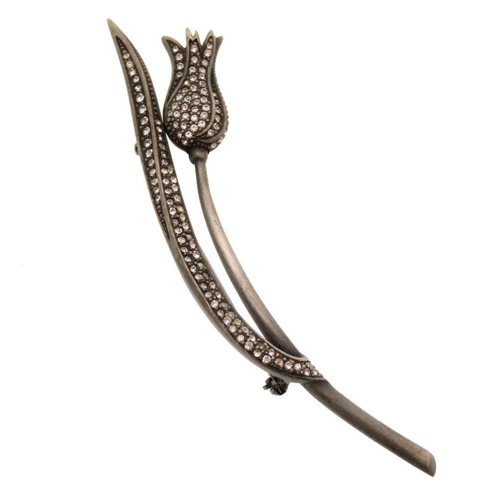 Christian Dior Brooch Metal, Rhinestone Silver Tulip Women