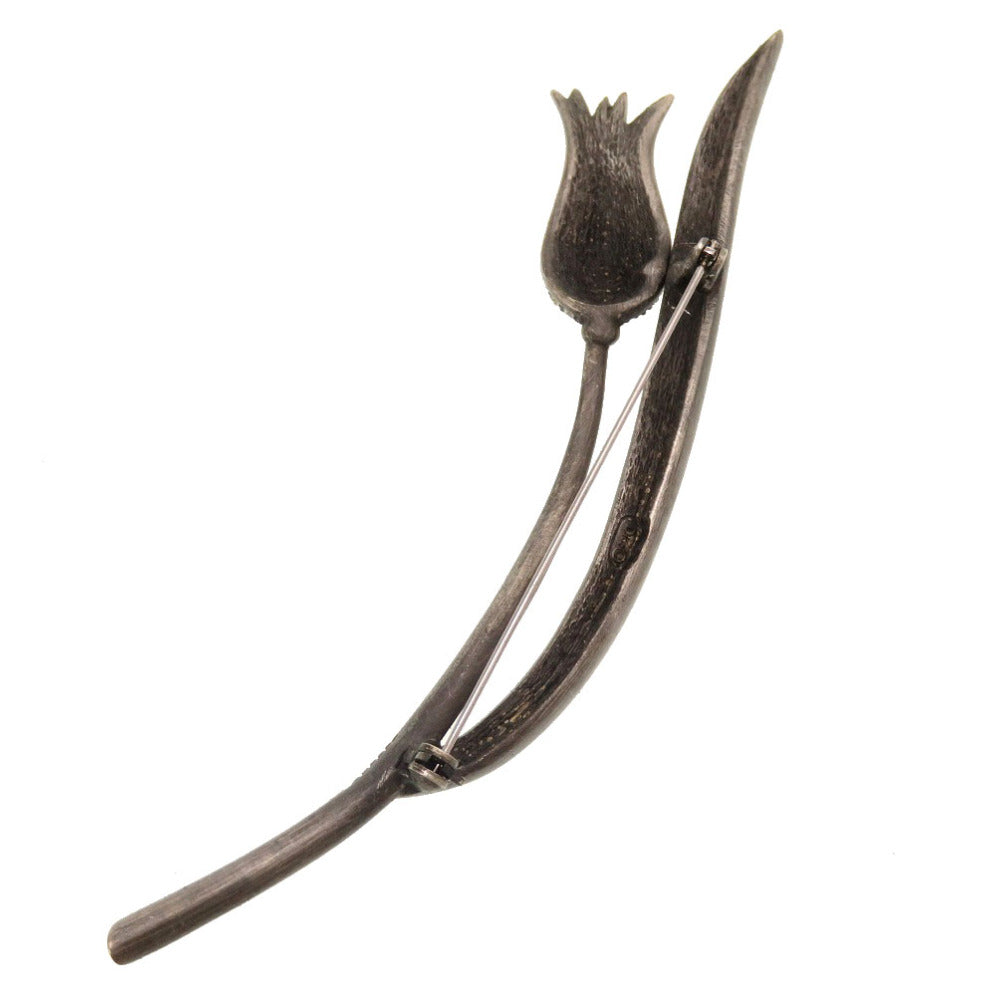 Christian Dior Brooch Metal, Rhinestone Silver Tulip Women