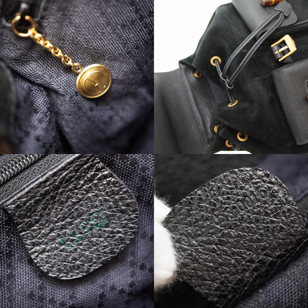 Gucci Backpack Suede Black Bamboo Women