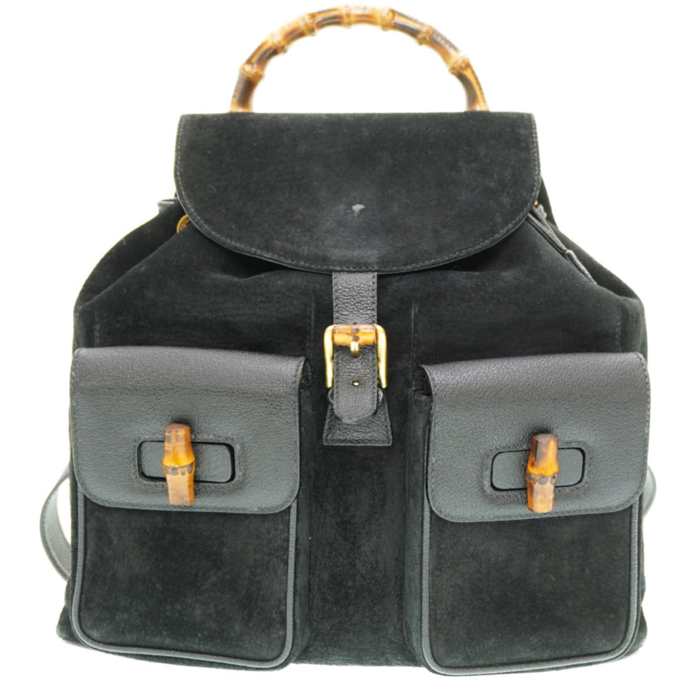 Gucci Backpack Suede Black Bamboo Women