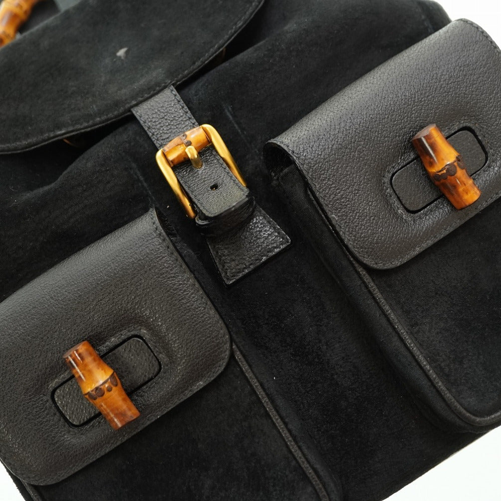 Gucci Backpack Suede Black Bamboo Women