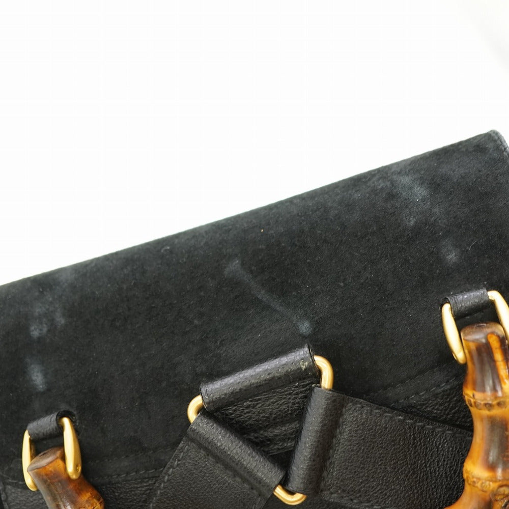 Gucci Backpack Suede Black Bamboo Women