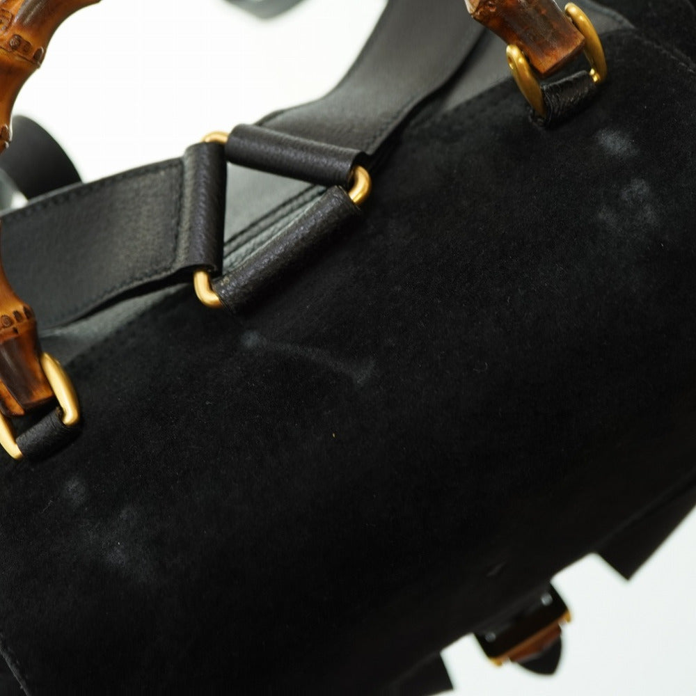 Gucci Backpack Suede Black Bamboo Women