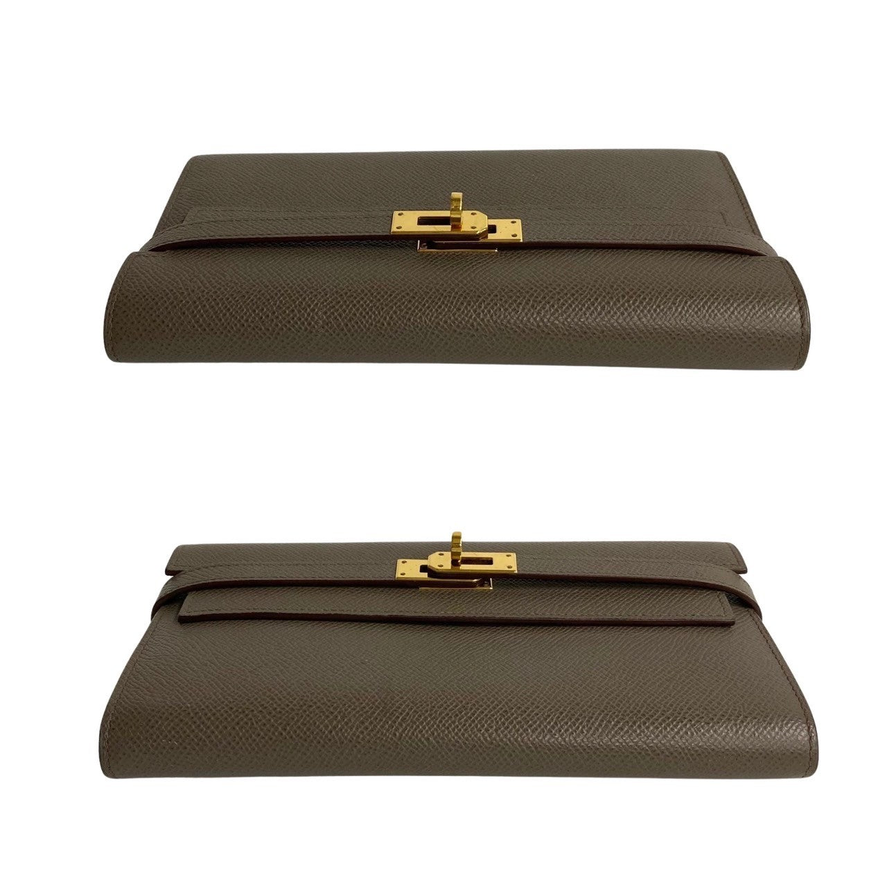 Hermes Long Wallet Purse Leather Gray Kelly Wallet Women