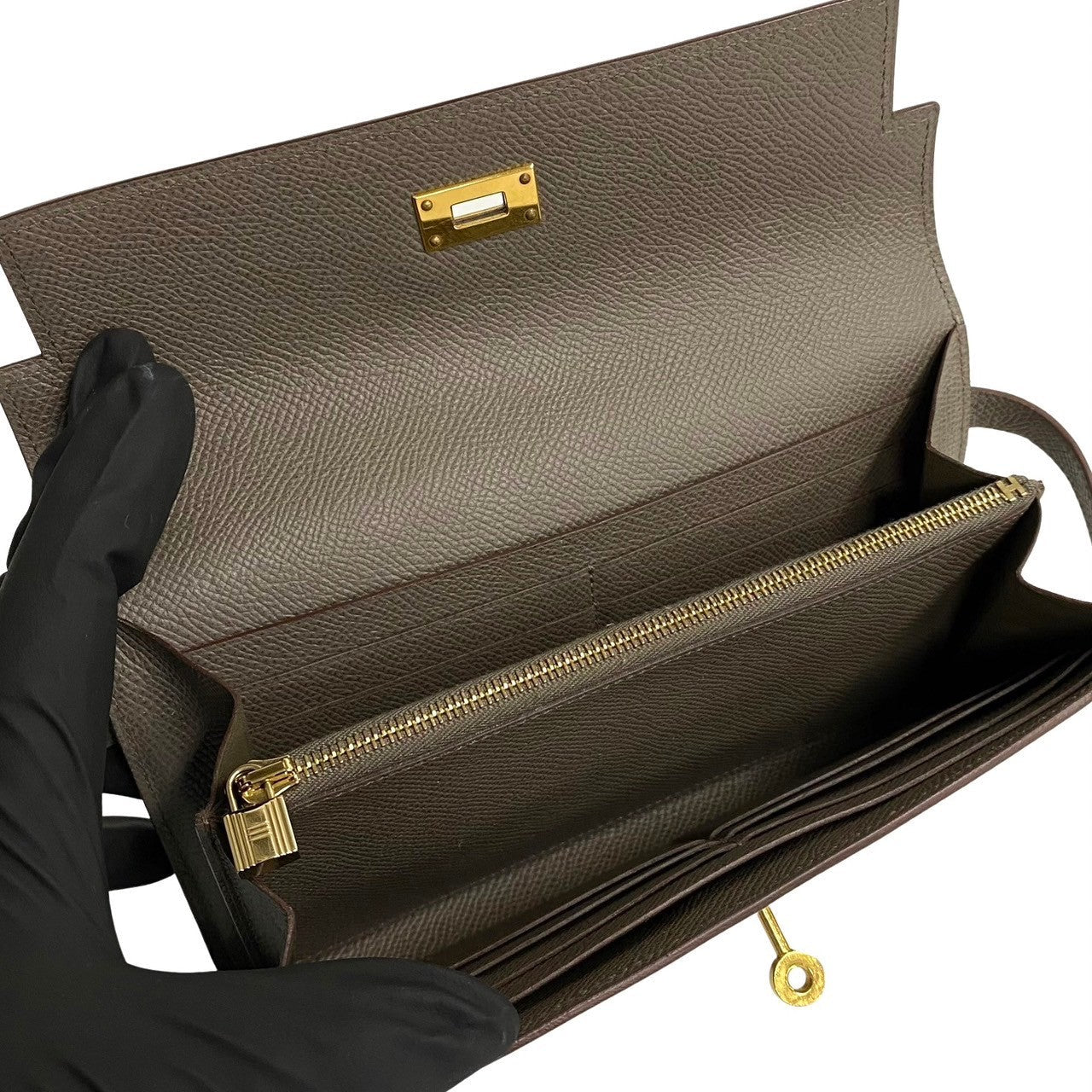 Hermes Long Wallet Purse Leather Gray Kelly Wallet Women