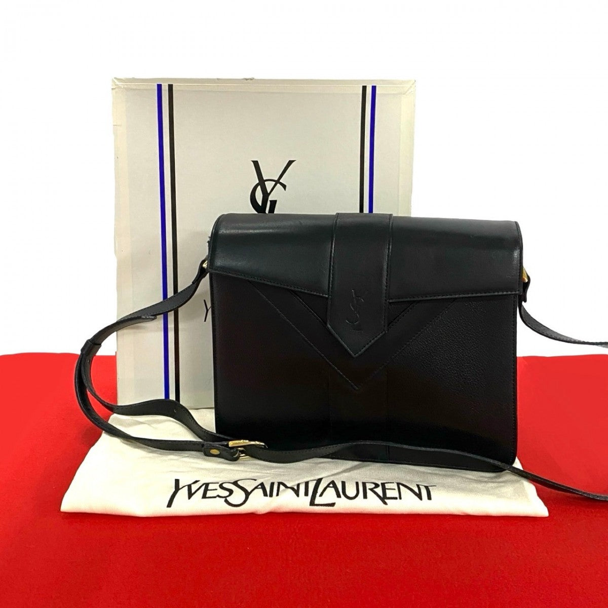Yves Saint Laurent Shoulder Bag Leather Black Logo Women