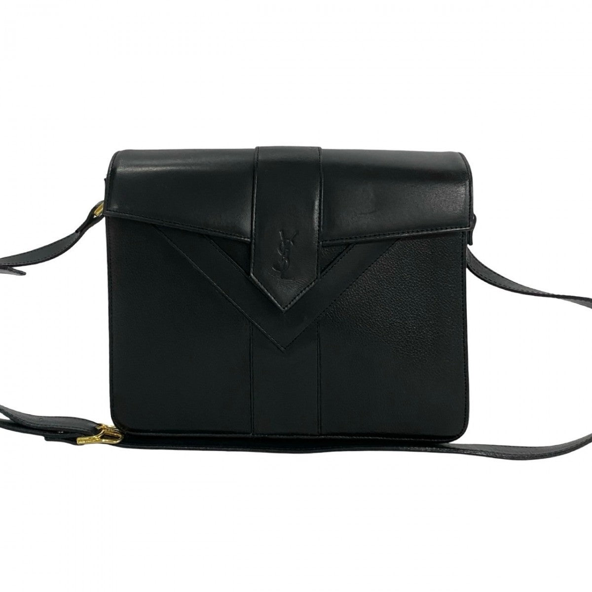 Yves Saint Laurent Shoulder Bag Leather Black Logo Women