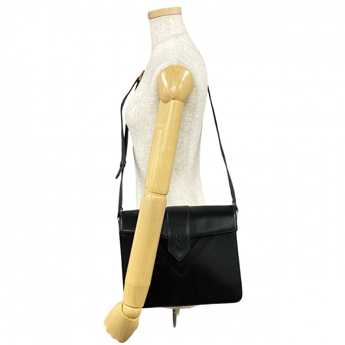 Yves Saint Laurent Shoulder Bag Leather Black Logo Women