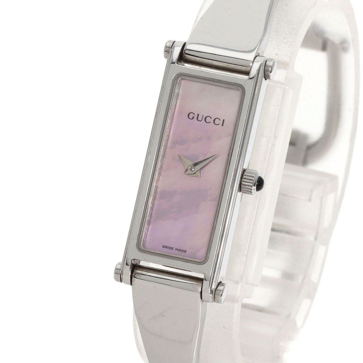 Gucci Watches Quartz 1500L Stainless Steel , Stainless Steel Silver Square Face Pink Shell Dial