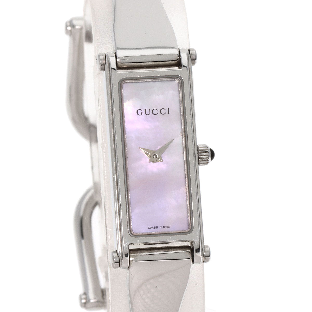 Gucci Watches Quartz 1500L Stainless Steel , Stainless Steel Silver Square Face Pink Shell Dial