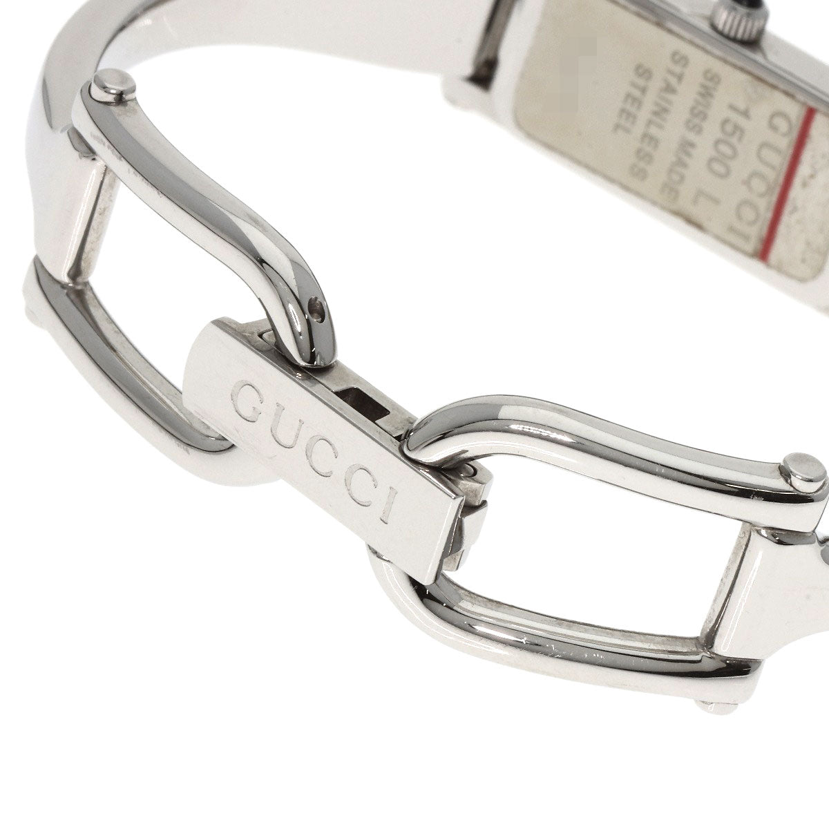 Gucci Watches Quartz 1500L Stainless Steel , Stainless Steel Silver Square Face Pink Shell Dial