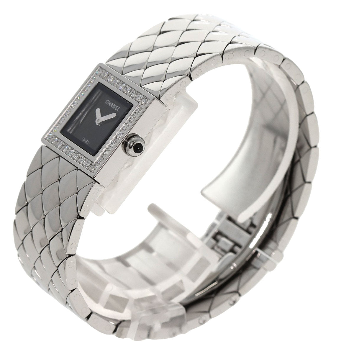 Chanel Watches Quartz H0489 Stainless Steel, Stainless Steel, Diamond Silver Matrasse Diamond Black