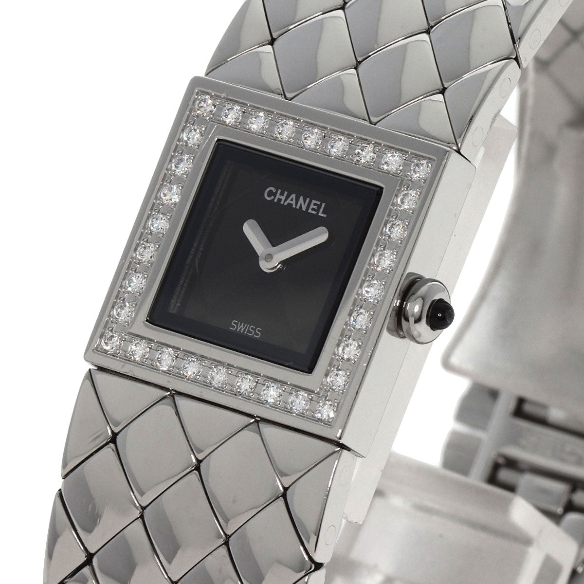 Chanel Watches Quartz H0489 Stainless Steel, Stainless Steel, Diamond Silver Matrasse Diamond Black