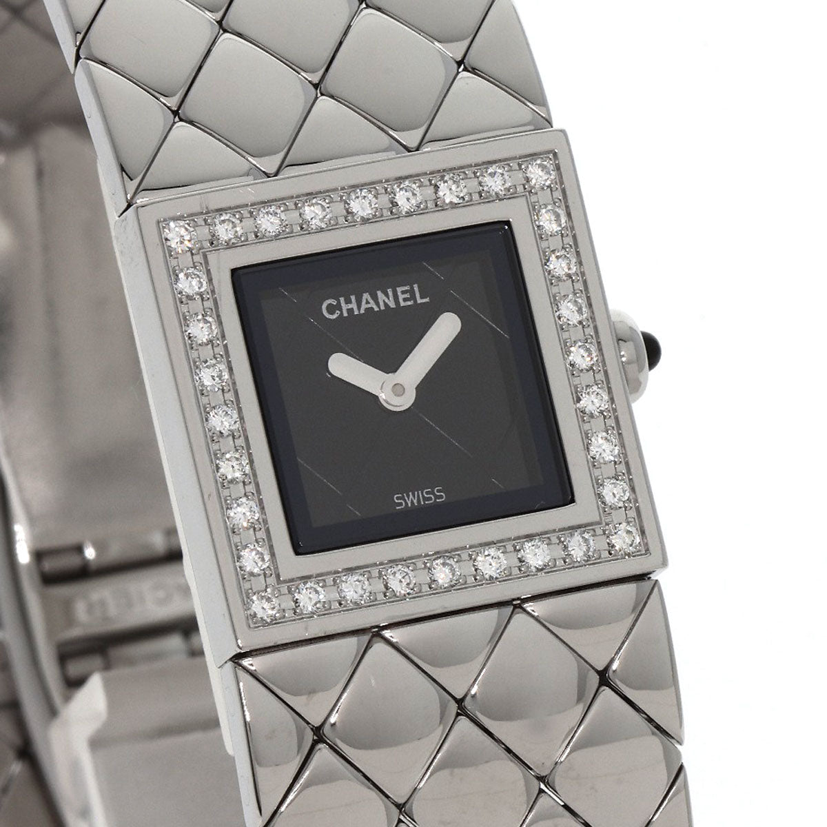 Chanel Watches Quartz H0489 Stainless Steel, Stainless Steel, Diamond Silver Matrasse Diamond Black