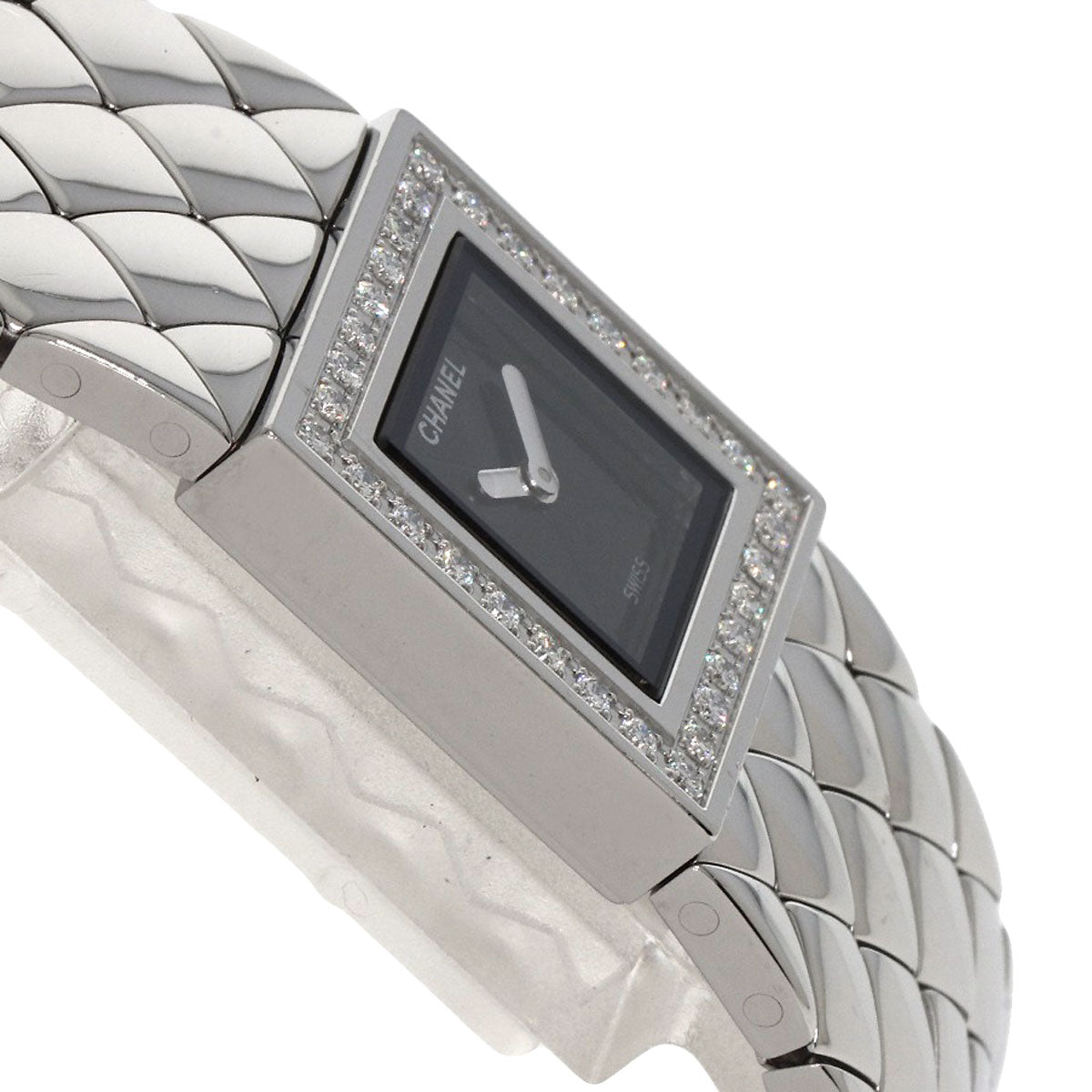 Chanel Watches Quartz H0489 Stainless Steel, Stainless Steel, Diamond Silver Matrasse Diamond Black