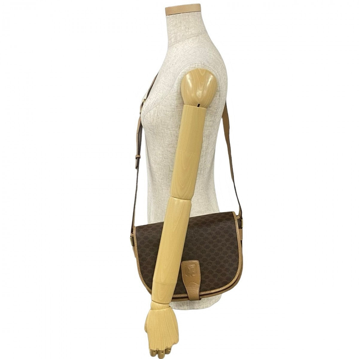 Celine Shoulder Bag Leather, Pvc Brown Macadam Blason Triomphe Pattern Women