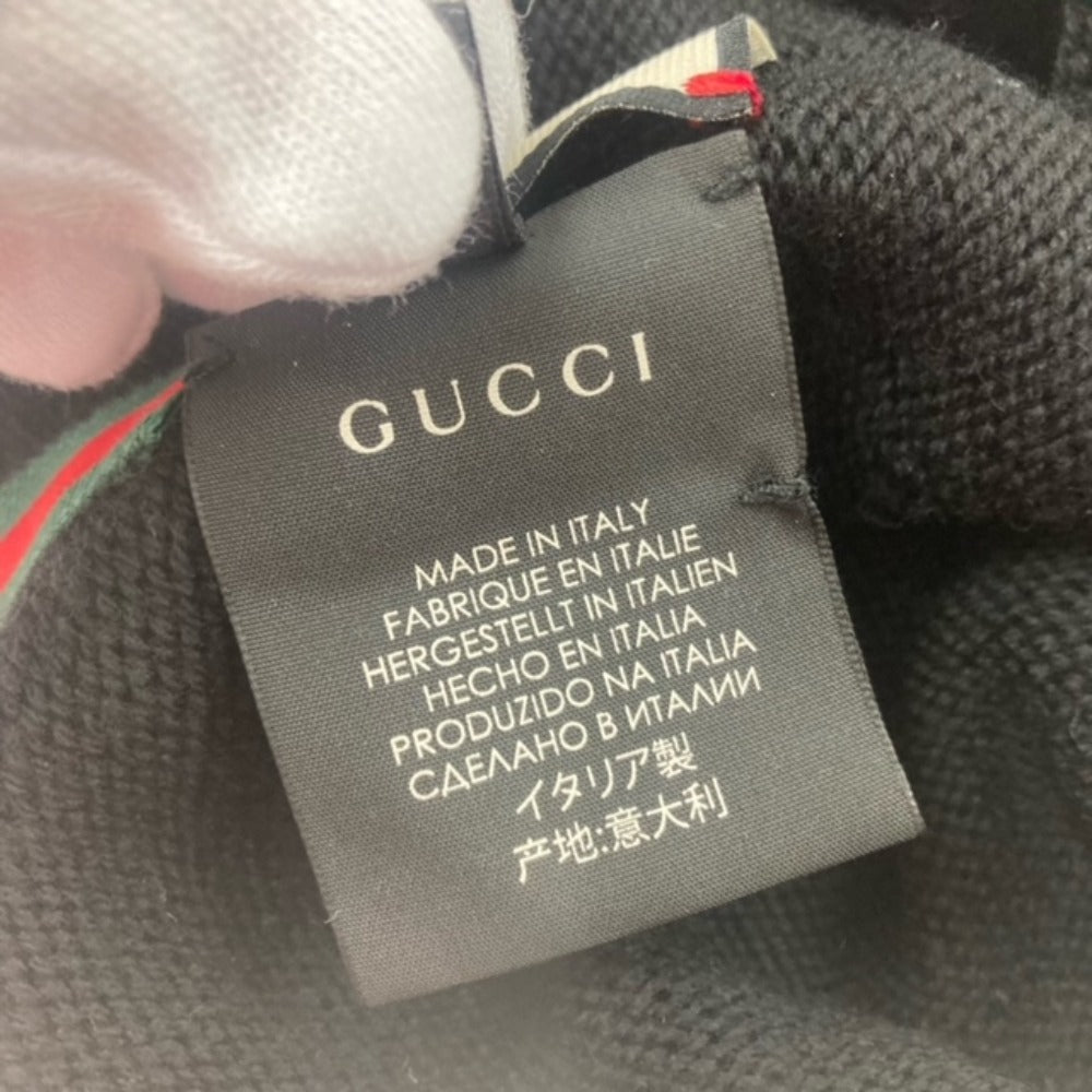 Gucci Knit Hat Wool Black Sherry Line Mens M