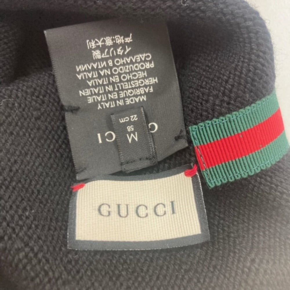 Gucci Knit Hat Wool Black Sherry Line Mens M