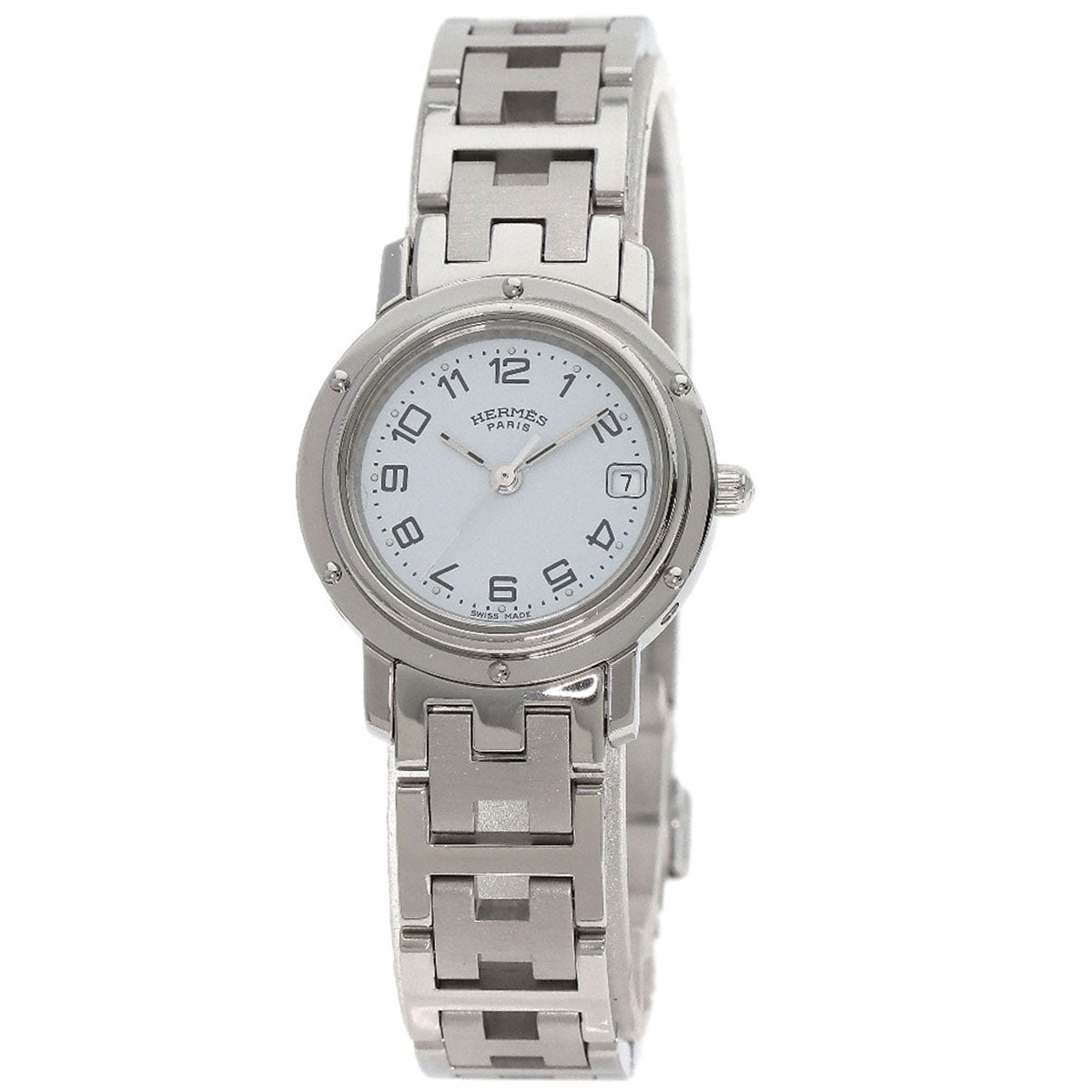 Hermes Watches Quartz Cl4.210 Stainless Steel , Stainless Steel Silver Clipper White Dial Women