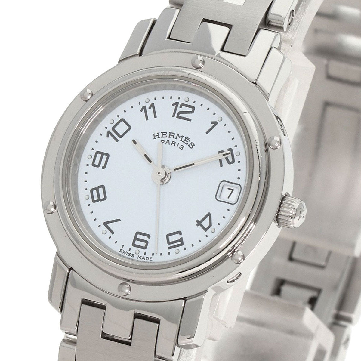 Hermes Watches Quartz Cl4.210 Stainless Steel , Stainless Steel Silver Clipper White Dial Women