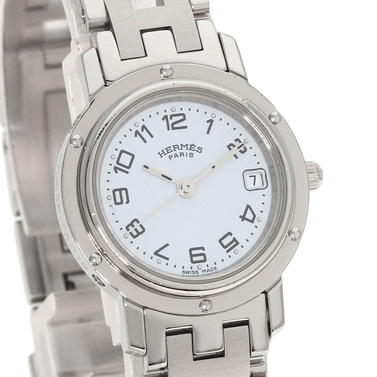 Hermes Watches Quartz Cl4.210 Stainless Steel , Stainless Steel Silver Clipper White Dial Women