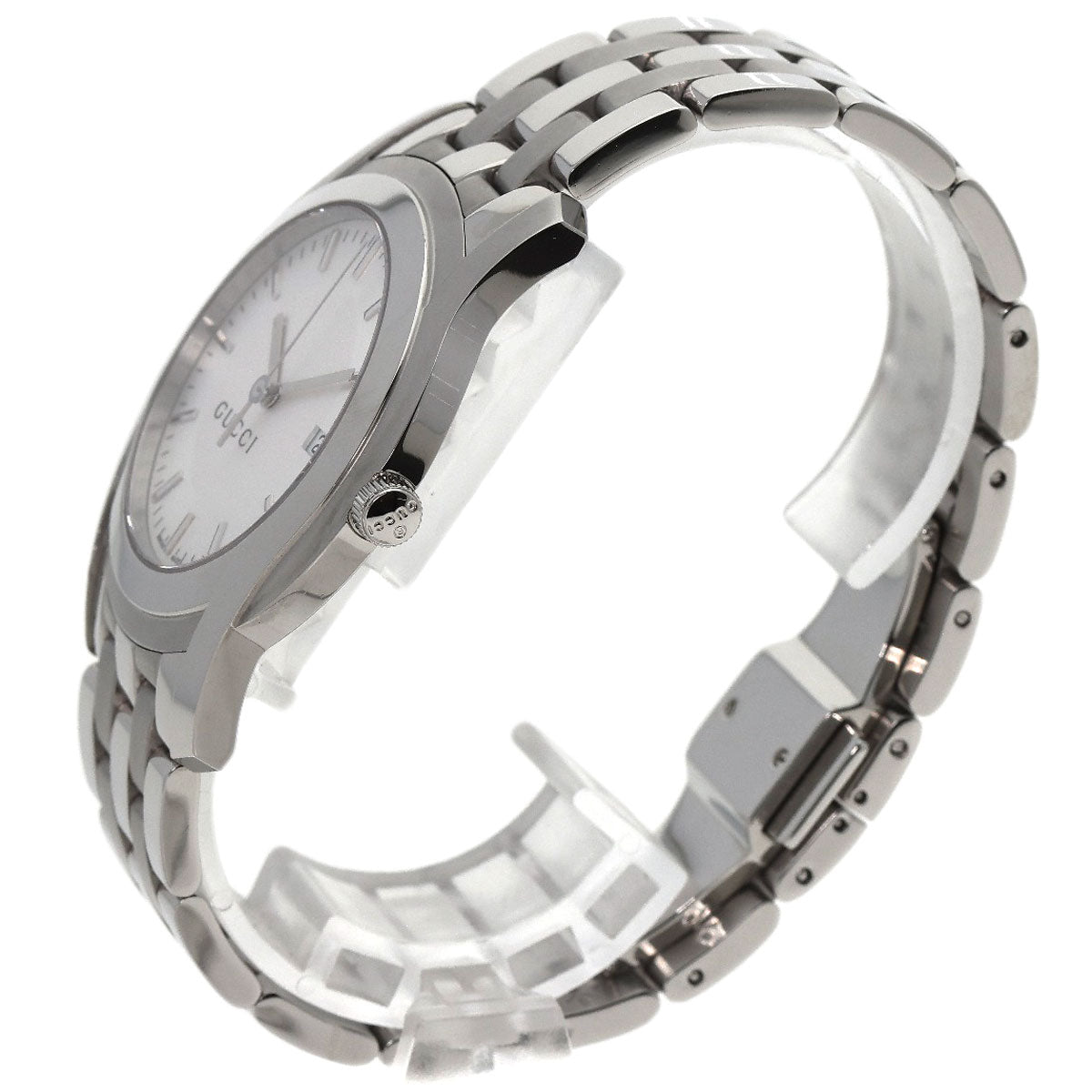 Gucci Watches Quartz 5500Xl Stainless Steel , Stainless Steel Silver Round Face Silver Dial Mens