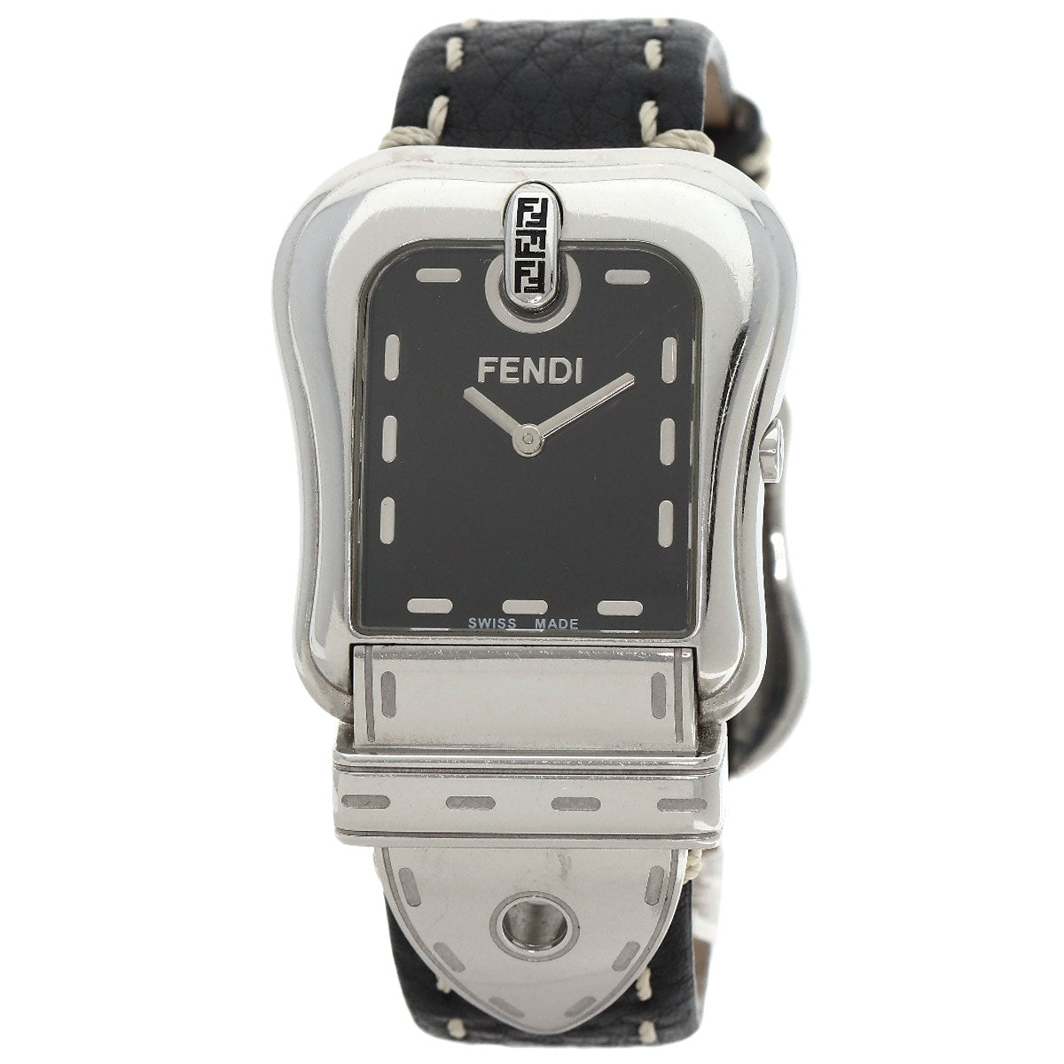 Fendi Watches Quartz 3800G Stainless Steel Silver Buckle Motif Black Dial