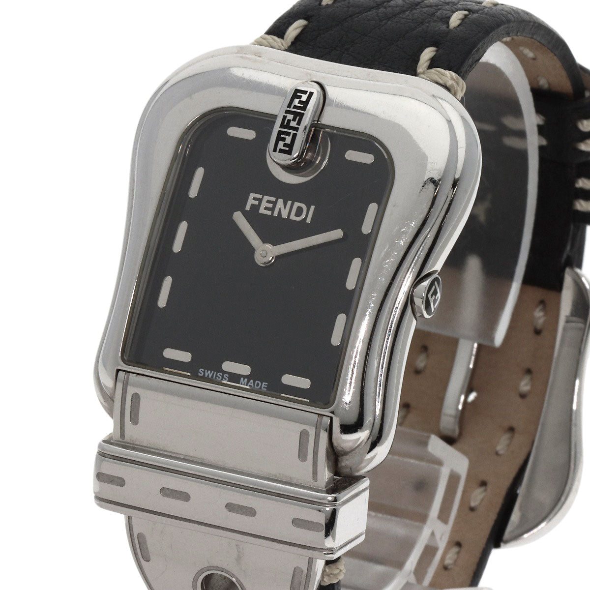 Fendi Watches Quartz 3800G Stainless Steel Silver Buckle Motif Black Dial
