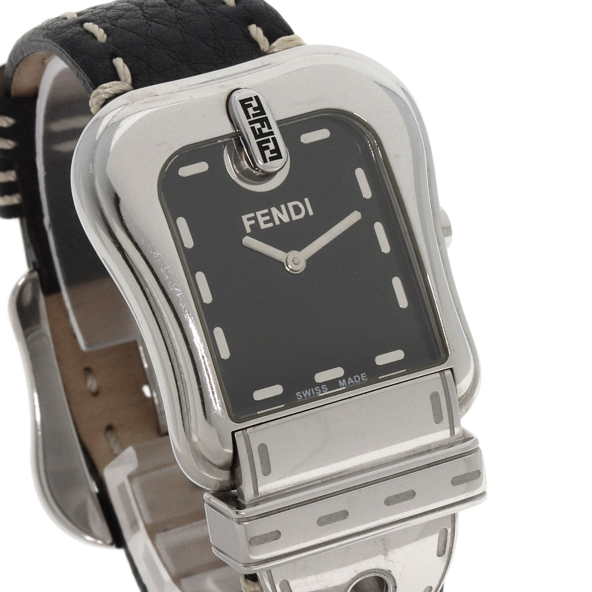Fendi Watches Quartz 3800G Stainless Steel Silver Buckle Motif Black Dial
