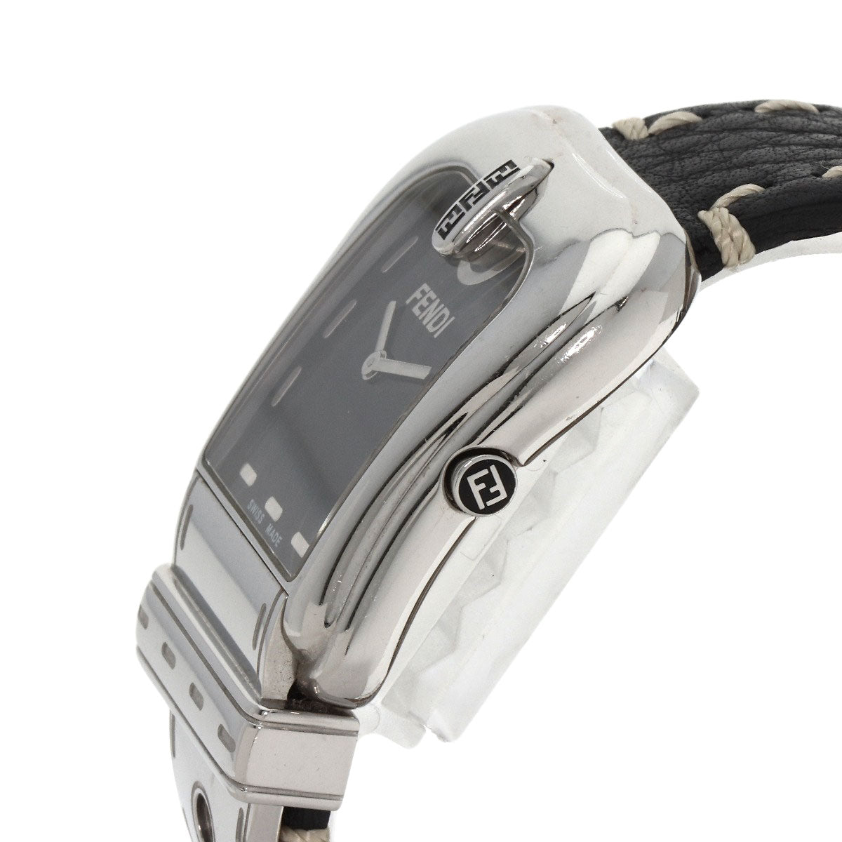 Fendi Watches Quartz 3800G Stainless Steel Silver Buckle Motif Black Dial
