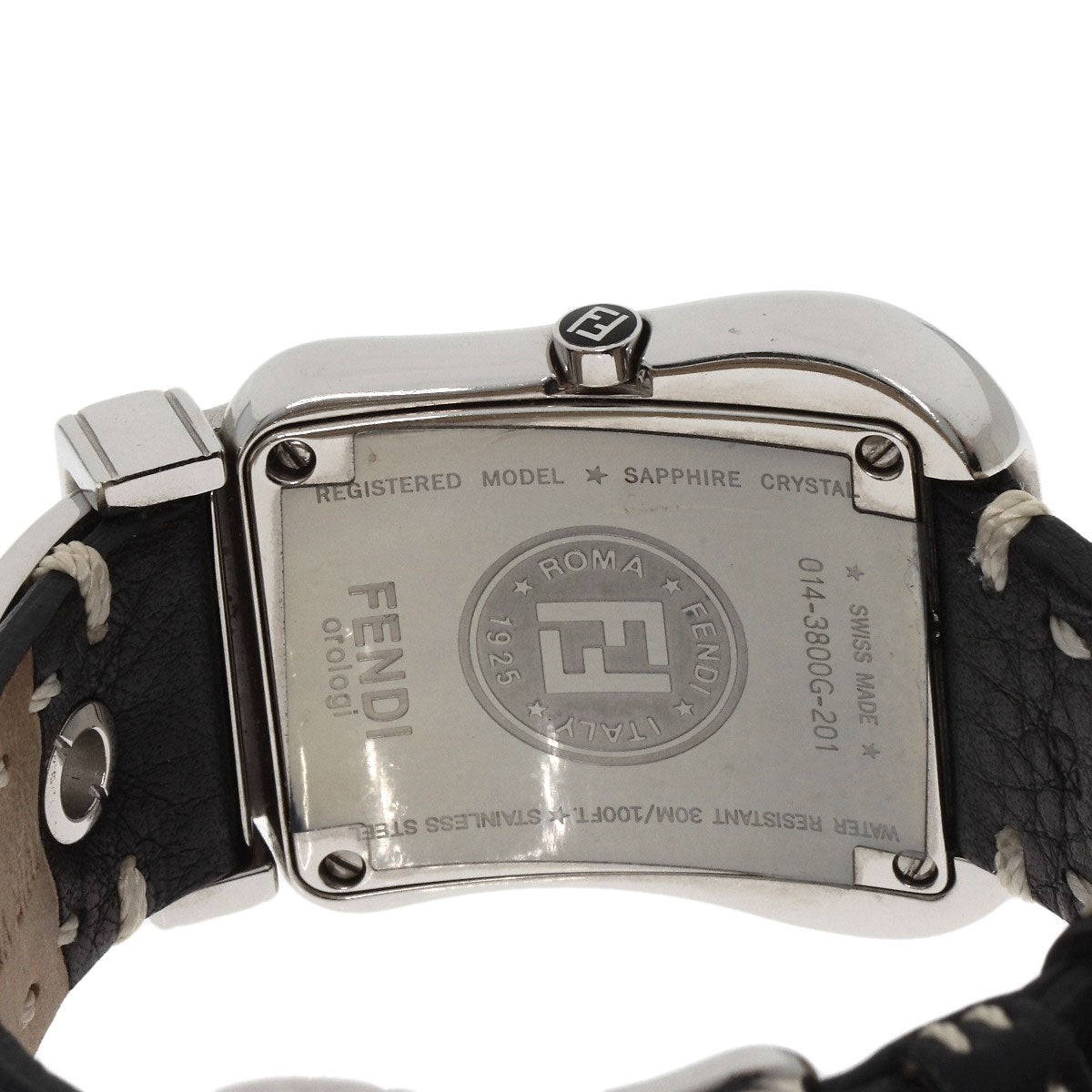 Fendi Watches Quartz 3800G Stainless Steel Silver Buckle Motif Black Dial