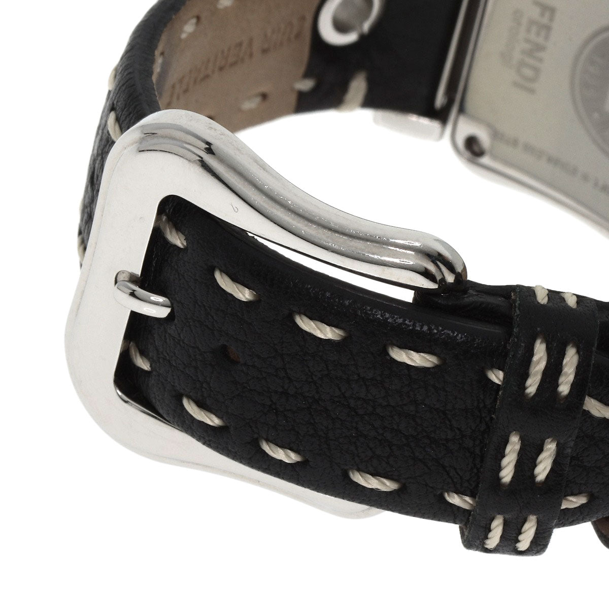 Fendi Watches Quartz 3800G Stainless Steel Silver Buckle Motif Black Dial