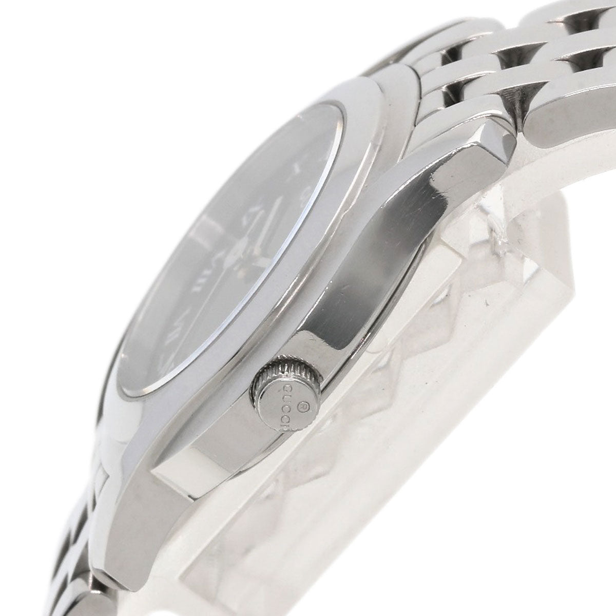 Gucci Watches Quartz 5500L Stainless Steel , Stainless Steel Silver Round Face Black Dial Women