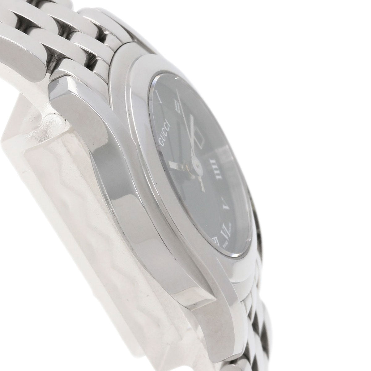 Gucci Watches Quartz 5500L Stainless Steel , Stainless Steel Silver Round Face Black Dial Women