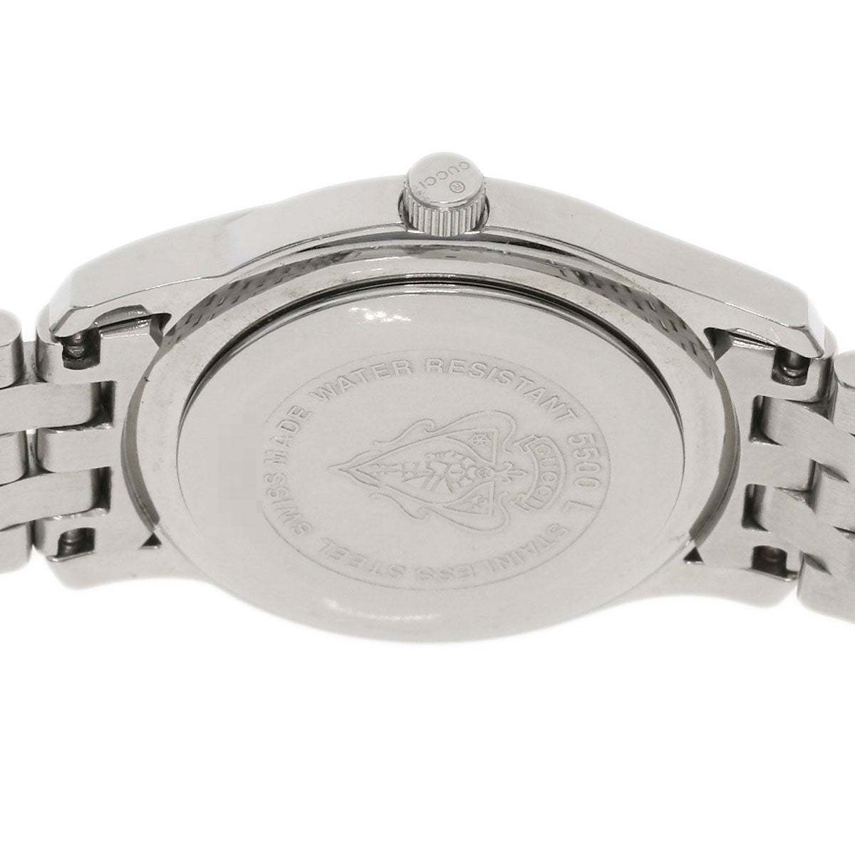 Gucci Watches Quartz 5500L Stainless Steel , Stainless Steel Silver Round Face Black Dial Women