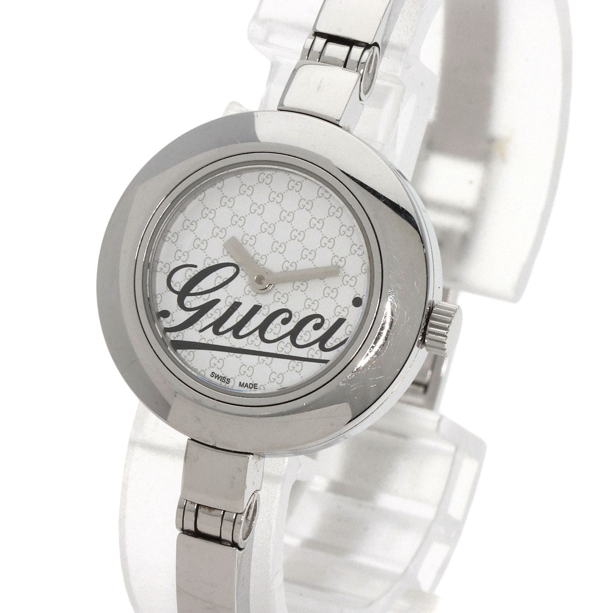 Gucci Watches Quartz 105 Stainless Steel , Stainless Steel Silver Round Face White Dial Women