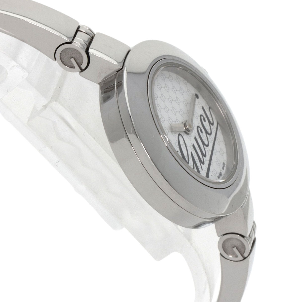Gucci Watches Quartz 105 Stainless Steel , Stainless Steel Silver Round Face White Dial Women