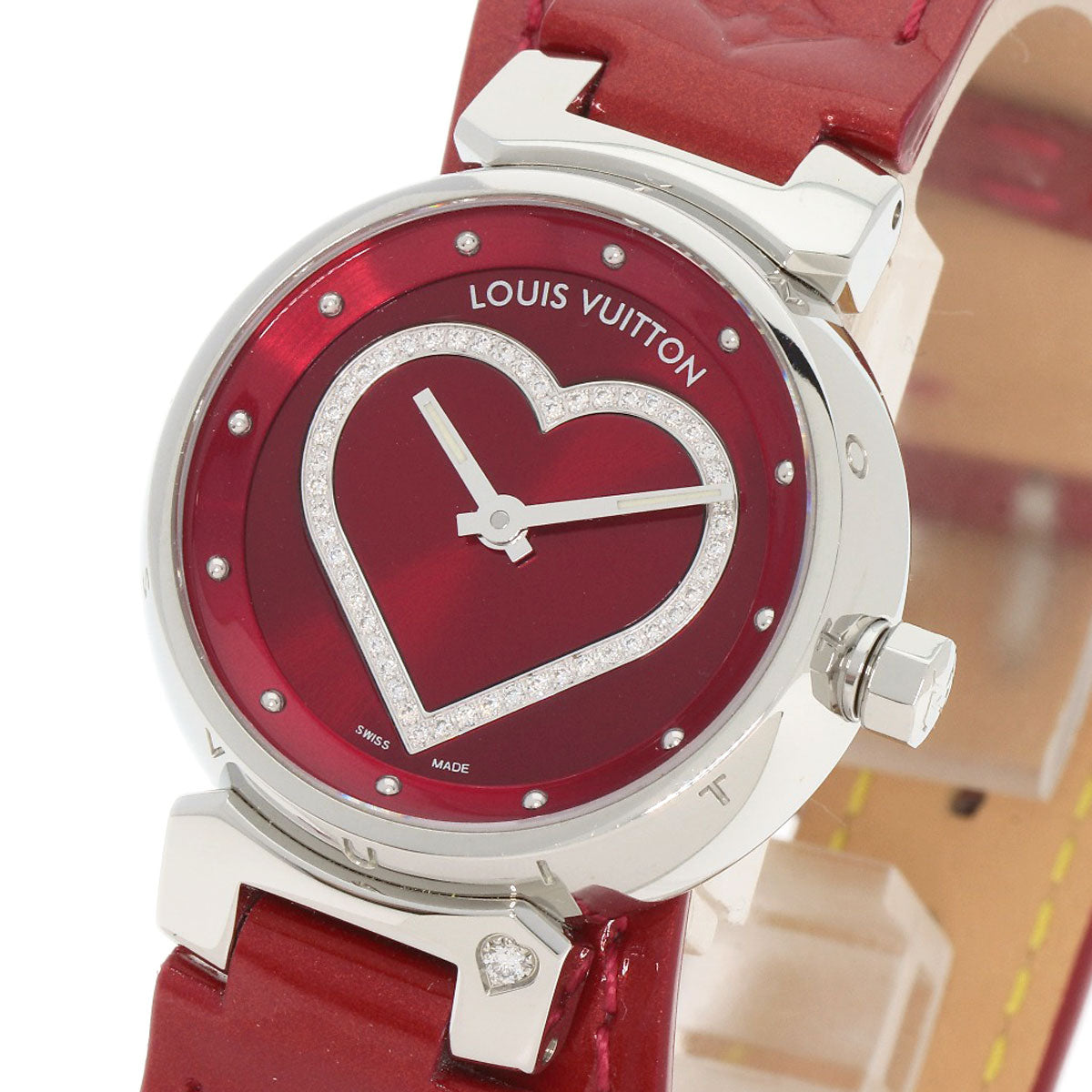 Louis Vuitton Watches Quartz Q121Z Stainless Steel Silver Tambour Heart Red Dial