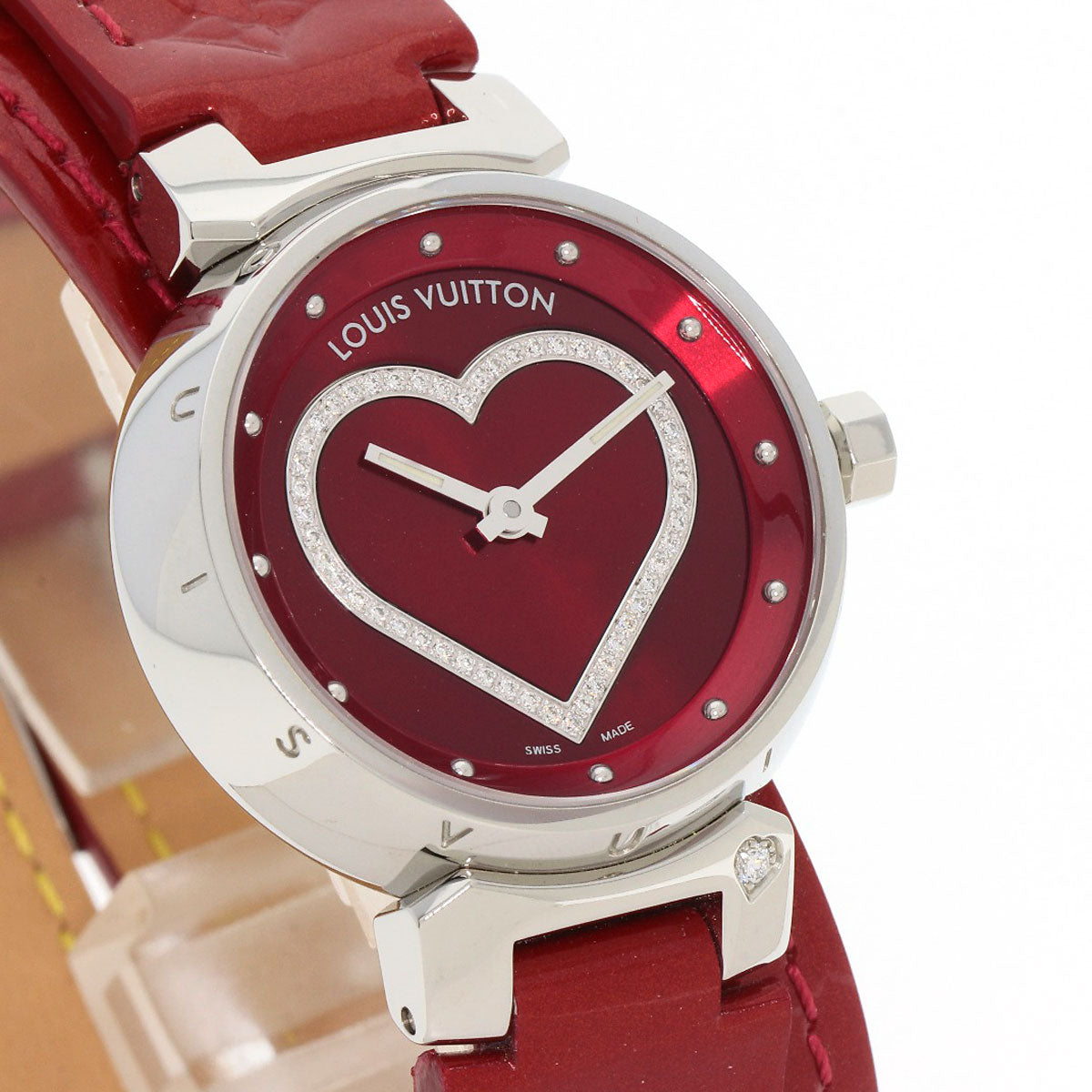 Louis Vuitton Watches Quartz Q121Z Stainless Steel Silver Tambour Heart Red Dial