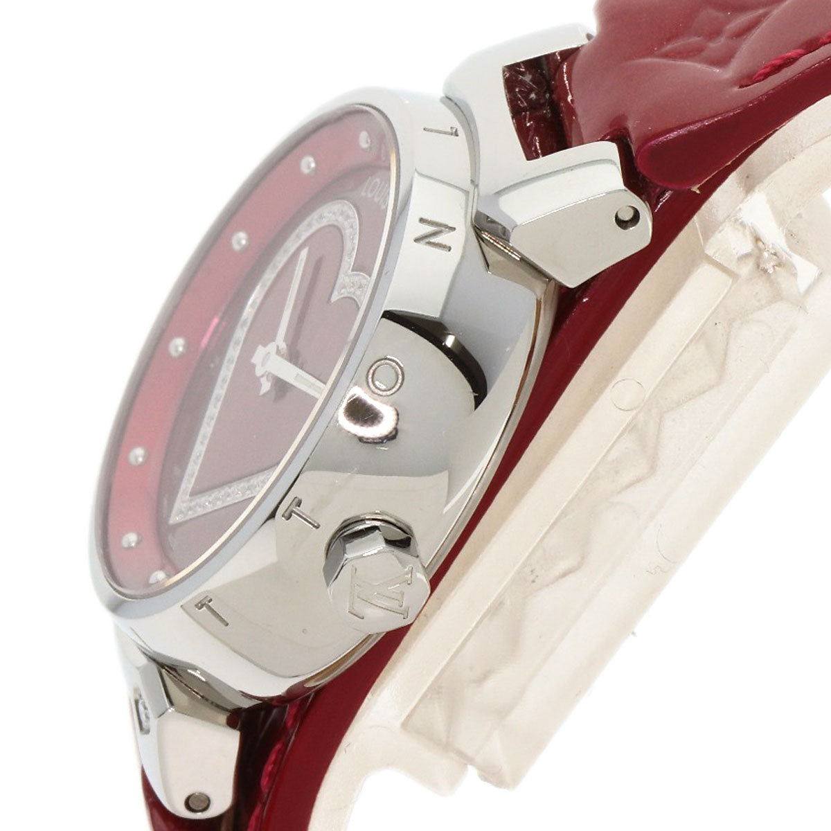 Louis Vuitton Watches Quartz Q121Z Stainless Steel Silver Tambour Heart Red Dial