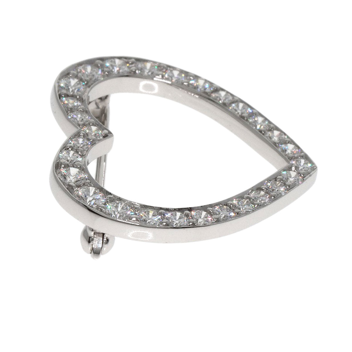 Tiffany&Co. Brooch Pt950 Silver Open Heart Diamond