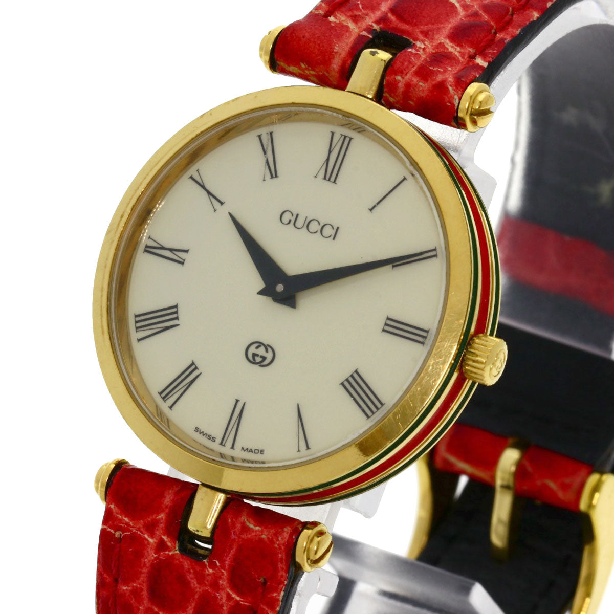 Gucci Watches Quartz Gold Plated, Leather Gold Sherry Line Ivory Dial Women