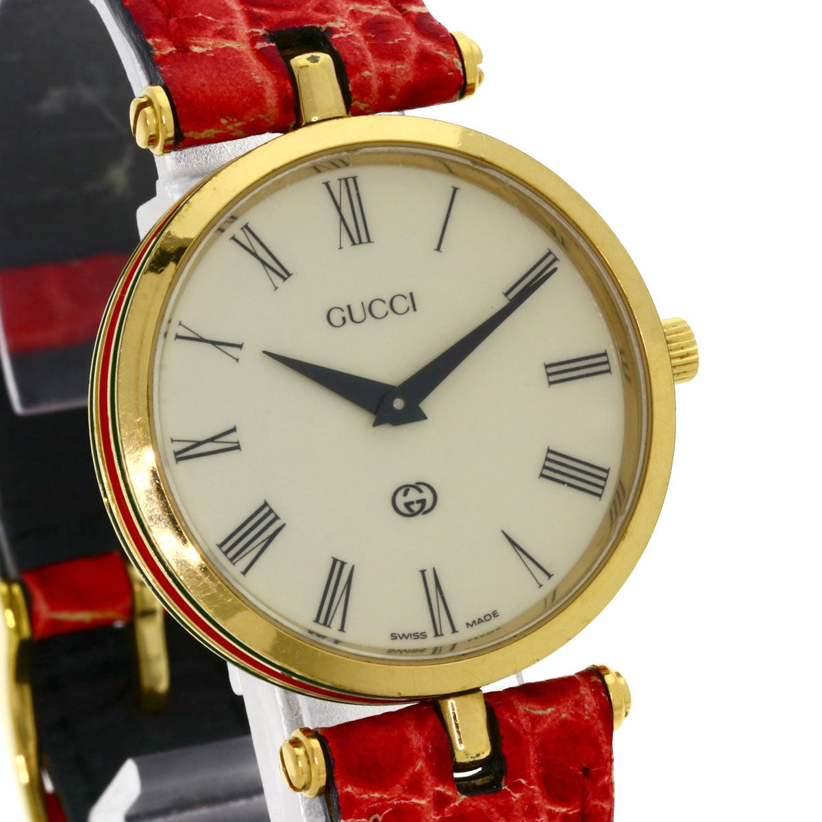 Gucci Watches Quartz Gold Plated, Leather Gold Sherry Line Ivory Dial Women